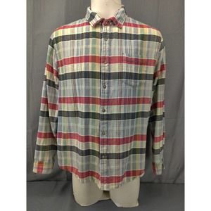 Carbon 2 Cobalt Shirt Men Large Blue Plaid Textured Button Long Sleeve Cotton